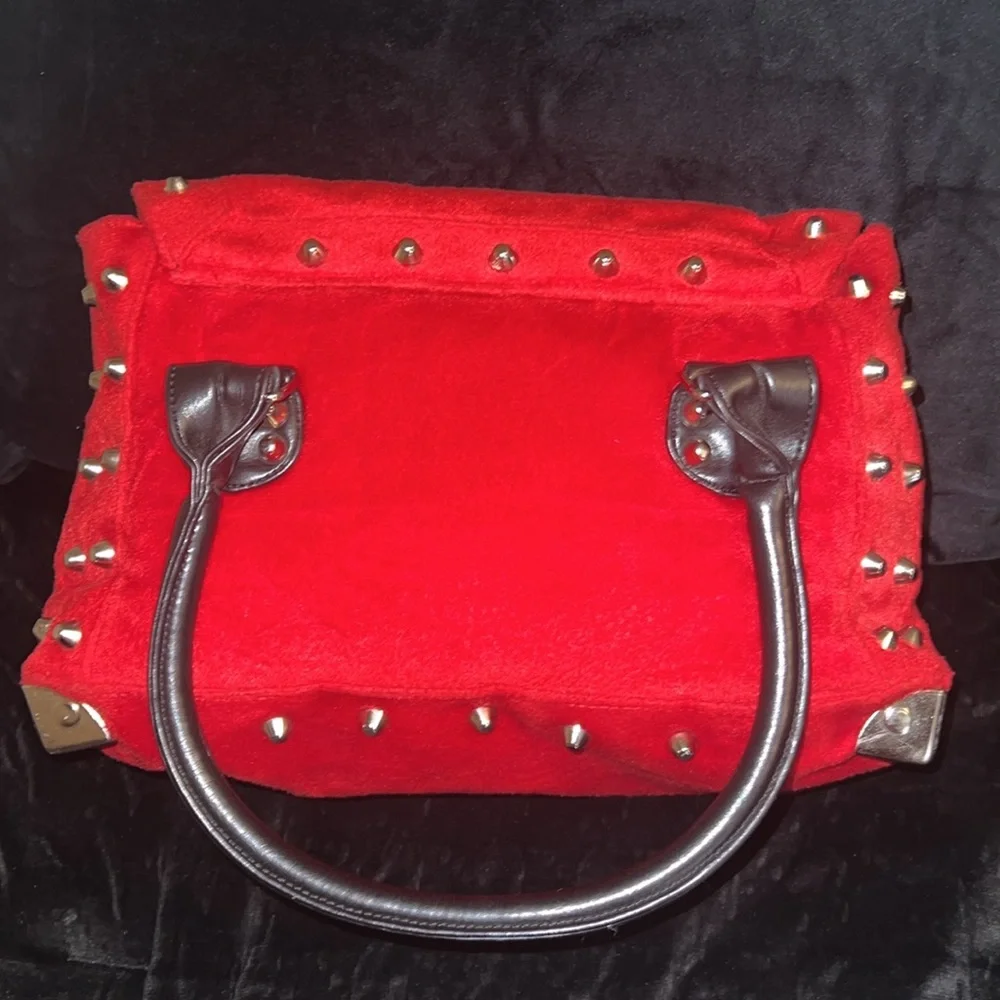 Vintage Lux de Ville Red velvet like Studded Weekender - Picture 10 of 17